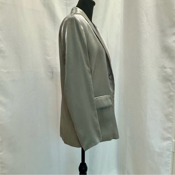 Zara silver metallic shimmer single breasted button front blazer jacket Sz S NWT - Picture 8 of 16
